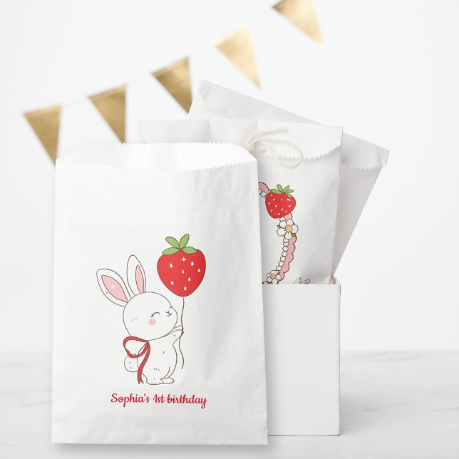 Some Bunny Strawberry Balloon Birthday Favor Bag (Creator Uploaded)