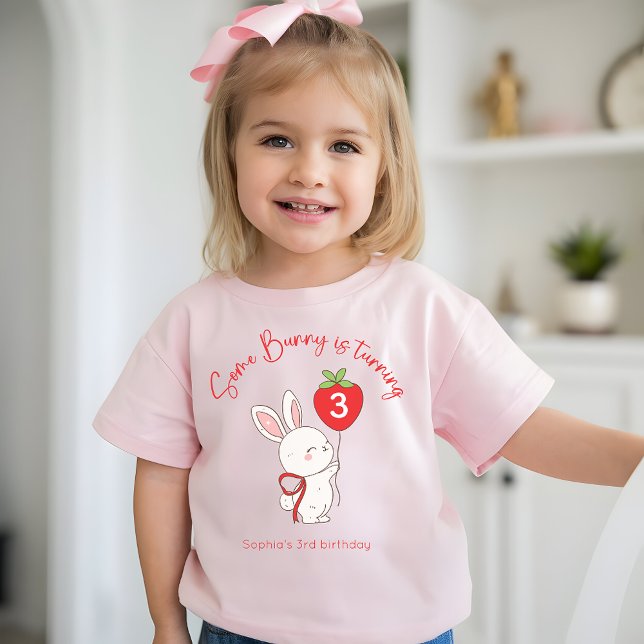 Some Bunny Strawberry Pink Birthday Photo Baby T-Shirt (Creator Uploaded)