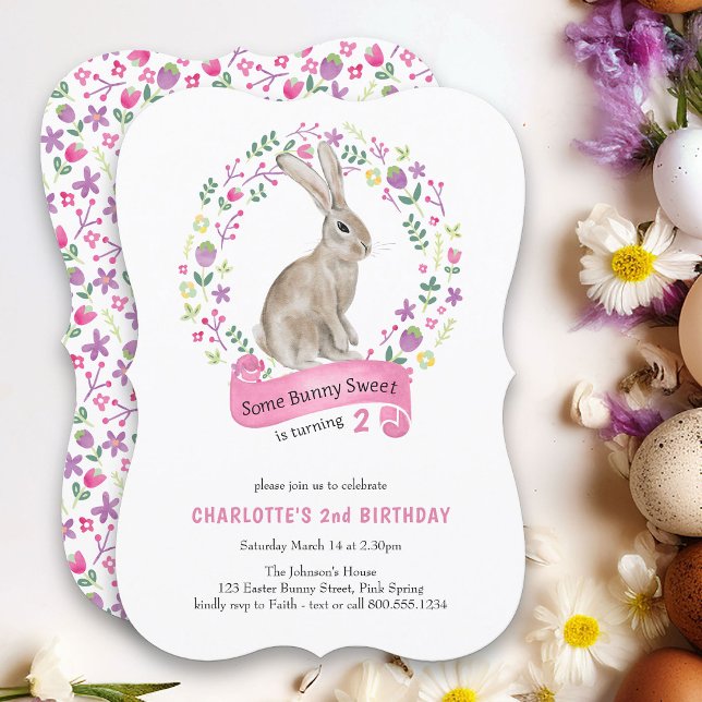 Some Bunny Sweet Pretty Girl Birthday Invitation (Some Bunny Sweet girls birthday invitation - perfect for spring or easter)