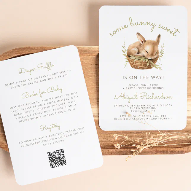 Some Bunny Sweet QR Code Neutral Baby Shower Invitation | Zazzle