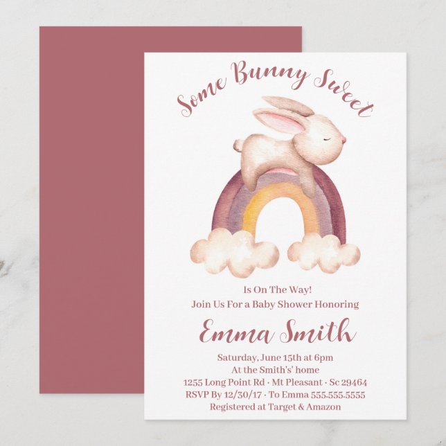 Some Bunny Sweet Watercolor Baby Shower Invitation (Front/Back)