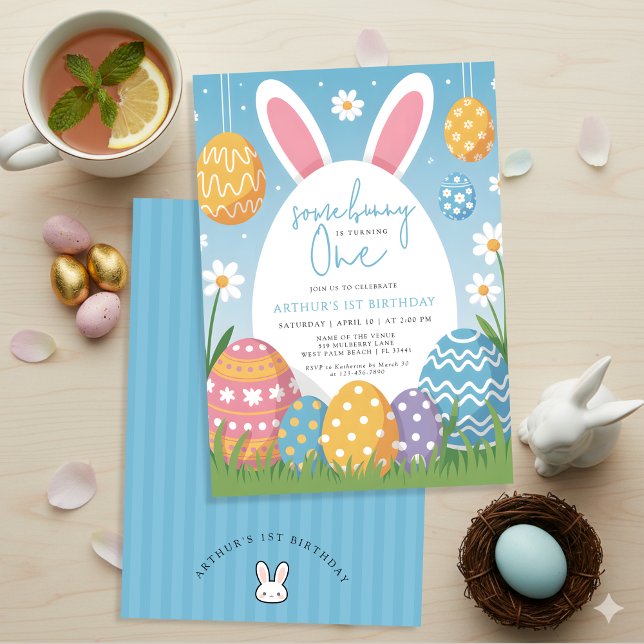 Some Bunny Turning One Easter Spring 1st Birthday  Invitation (Creator Uploaded)