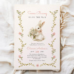 Some Bunny Vintage Baby Shower Invitation<br><div class="desc">This vintage baby shower invitation design features a whimsical watercolor pink floral greenery frame and an adorable bunny girl. The beautiful ecru background color serves for a vintage effect and complements perfectly the soft pink and green tones.</div>