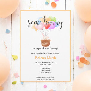 Some Bunny Watercolor Balloon Bunny Baby Shower Invitation