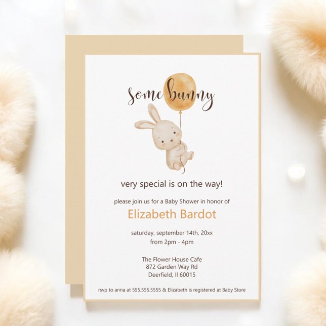 Some Bunny Watercolor Balloon Bunny Baby Shower Invitation (Creator Uploaded)