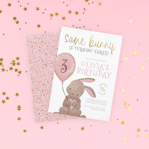 Some Bunny Watercolor Pink & Gold Birthday Party Invitation
