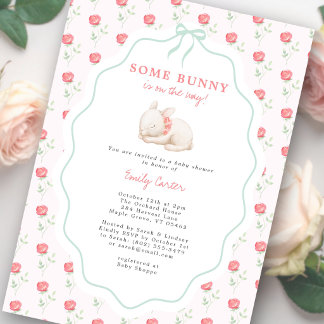 Some Bunny Watercolor Vintage Rose Pink Invitation