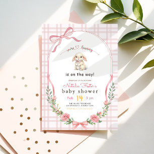 Some Bunny Wildflower Pink Bow Baby Shower Invitation