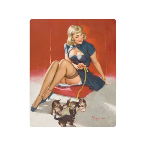 Some cute tricks with kittens pinup girl metal print