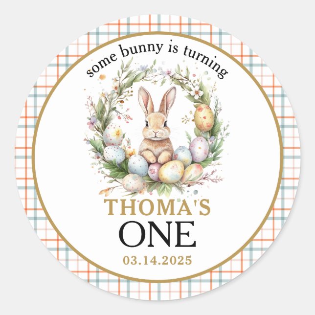 Some easter Bunny Is Turning one 1st birthday Classic Round Sticker (Front)