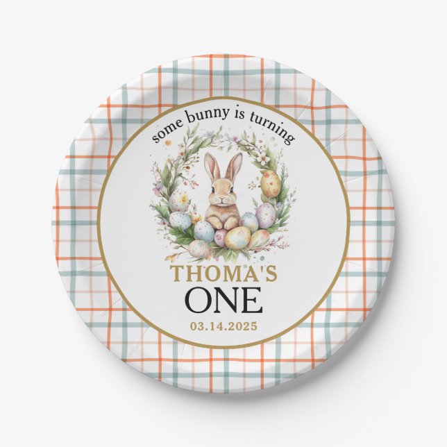 Some easter Bunny Is Turning one 1st birthday Paper Plates (Front)
