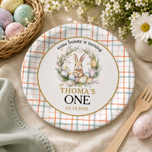 Some easter Bunny Is Turning one 1st birthday Paper Plates