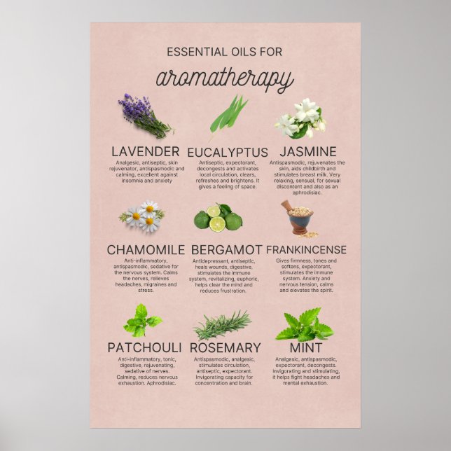Some essential oils and their properties poster (Front)