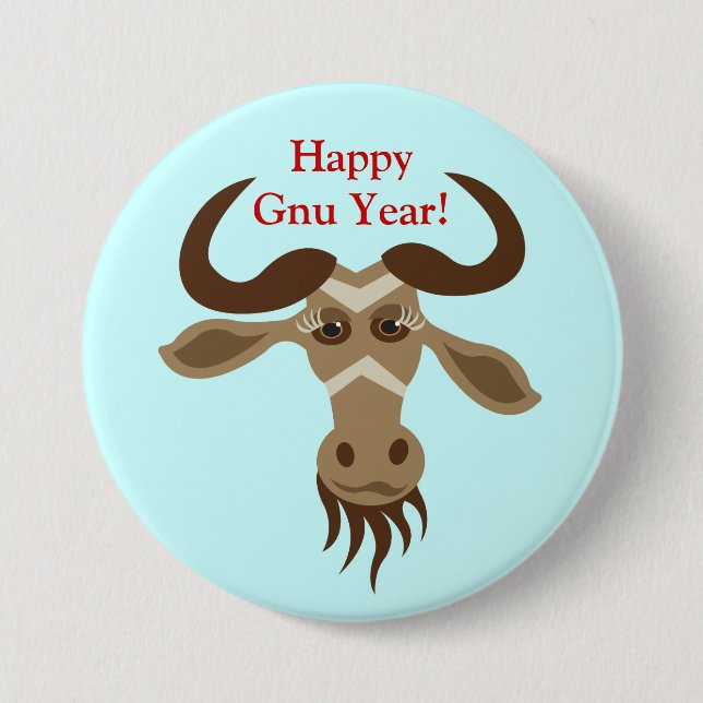 Some Gnu Stuff_Gwendolyn Gnu_Happy Gnu Year! Pinback Button (Front)
