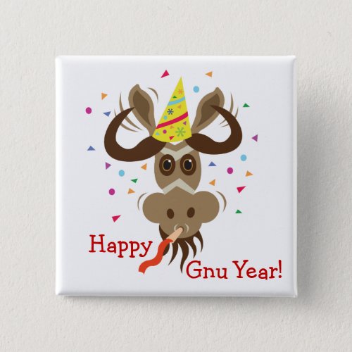 Some Gnu Stuff_Partier Gnu_Happy Gnu Year Pinback Button