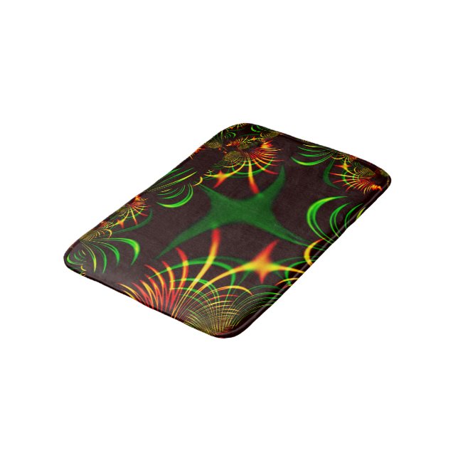 Some green grass and yellow fire-colored curves bath mat (Angled)