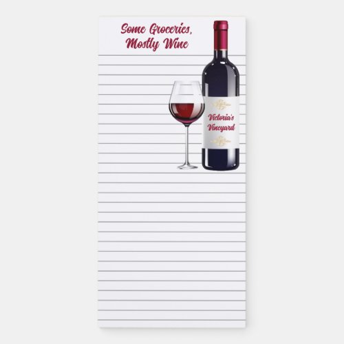 Some Groceries Mostly Wine Personalized Thin_Rule  Magnetic Notepad