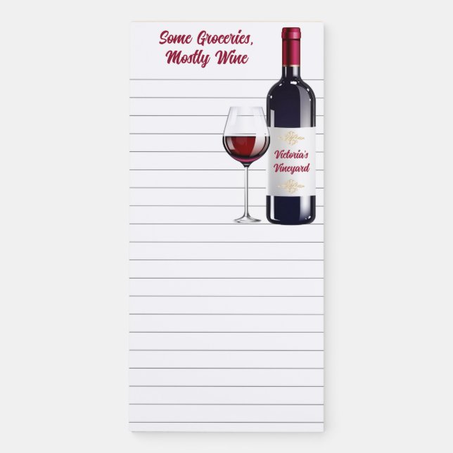 Some Groceries Mostly Wine Wide-Rule Lined Magnetic Notepad (Front)