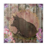 Some Pig Ceramic Tile<br><div class="desc">That's some pig! Decorative tile featuring farmhouse themed pig with wooden background.</div>