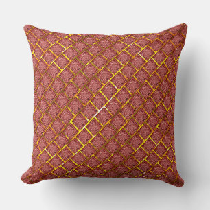 Some rum red squares with golden dividers or grid throw pillow