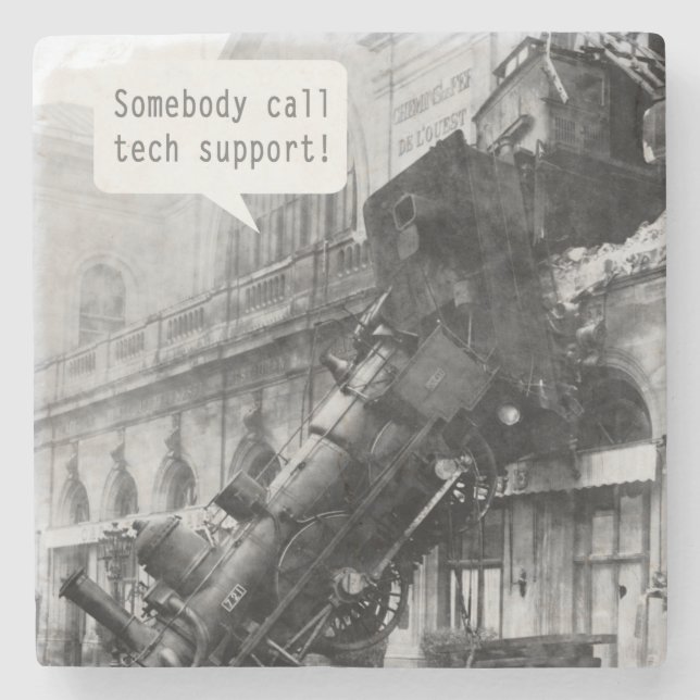 Somebody Call Tech Support Train Wreck Stone Coaster (Front)