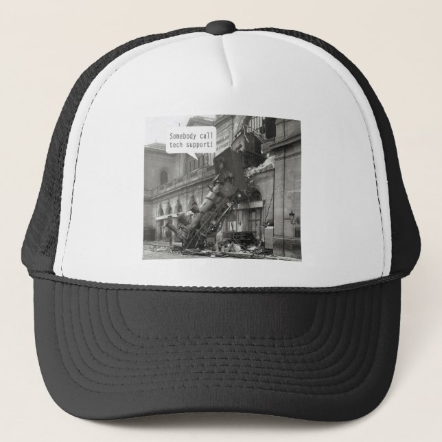 Somebody Call Tech Support Train Wreck Trucker Hat (Front)