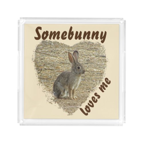 Somebody Loves Me Pun Cute Bunny Rabbit Acrylic Tray