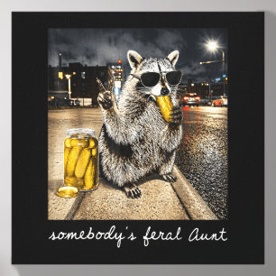 Somebodys Feral Aunt Funny Raccoon Eating Pickles Canvas Photo Tile