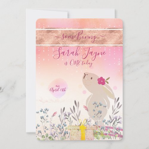 Somebunny 1st Birthday Celebration Peach Thank You Card