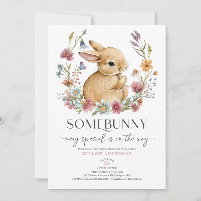 Somebunny Baby Shower Invitation Wildflower (Front)