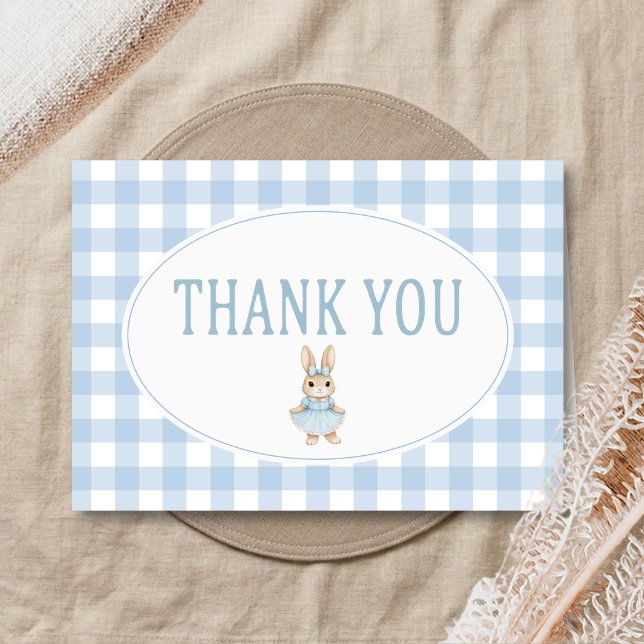 Somebunny Baby Shower Letterpress Thank You Card (Gingham Little Bunny Baby Shower Thank You Card)