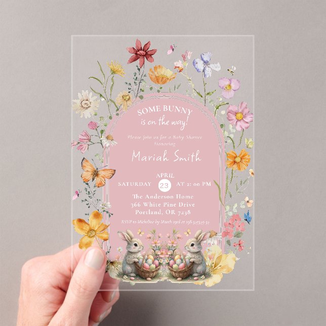 SomeBunny Easter Wildflower Baby Shower Acrylic Invitations (Insitu (Handheld))