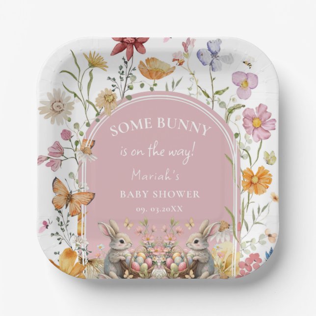 SomeBunny Easter Wildflower Baby Shower Paper Plates (Front)