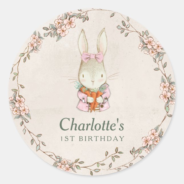 Somebunny is Turning One Birthday Favor Stickers (Front)