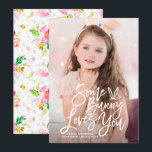 Somebunny Love You Lettering Photo Happy Easter Holiday Card<br><div class="desc">Send Easter greetings to your family and friends with this vertical photo Easter Greeting card. This customizable Happy Easter card features hand lettering "Somebunny Loves You" and watercolor floral pattern.</div>