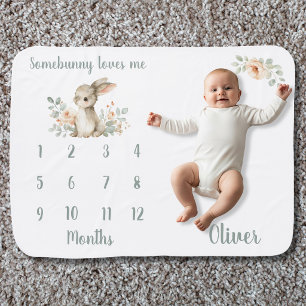 Somebunny Loves Me Newborn Milestone Baby Blanket