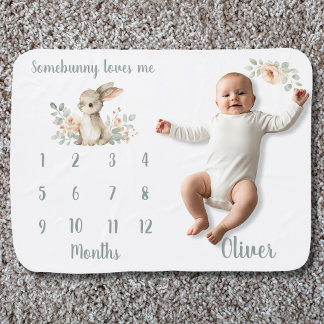 Somebunny Loves Me Newborn Milestone Baby Blanket
