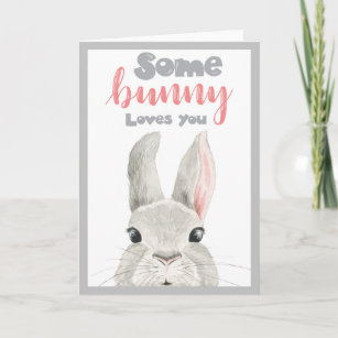 Somebunny Loves You Bunny  Cute Watercolor Peeking Card