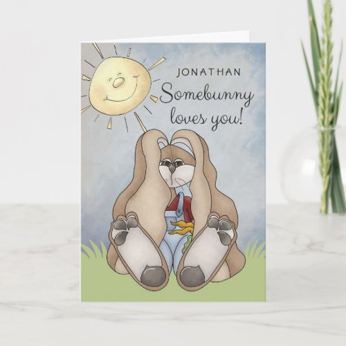 Somebunny Loves You Easter Bunny Personalized Holiday Card