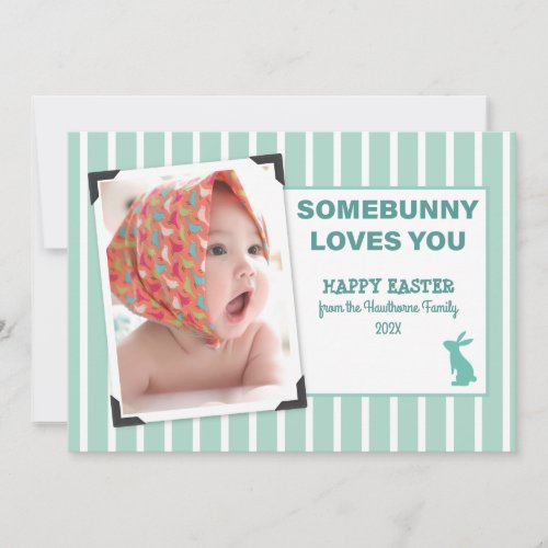 Somebunny loves you Easter fun chic custom Photo Holiday Card
