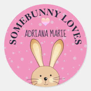 Somebunny Loves You Pink Customized Bunny Sticker