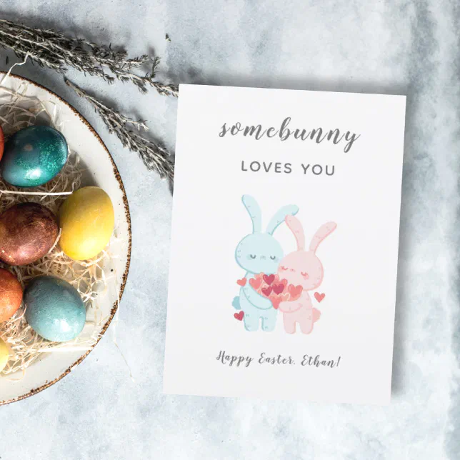 somebunny loves you romantic rabbit couple holiday card | Zazzle