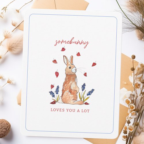 Somebunny Loves You Watercolor Valentines Day Holiday Card