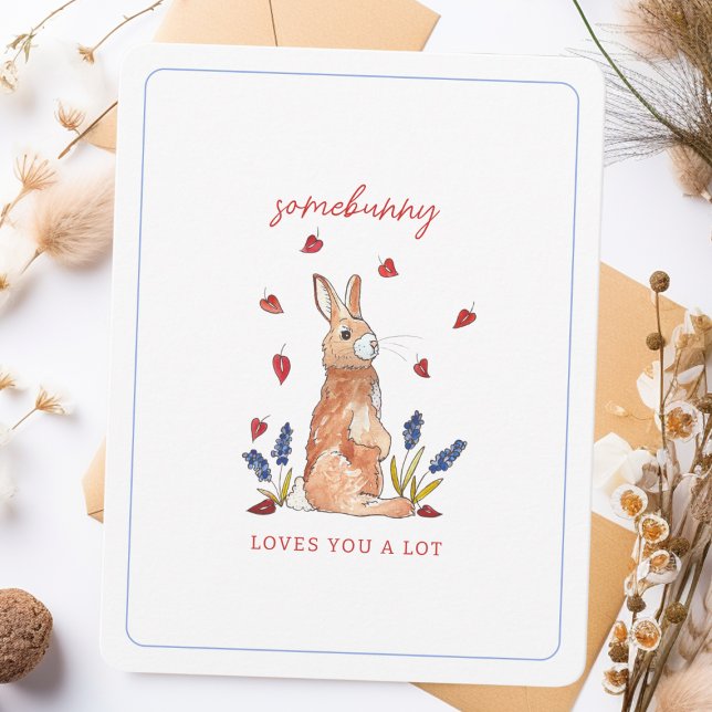 Somebunny Loves You Watercolor Valentine's Day Holiday Card (Creator Uploaded)