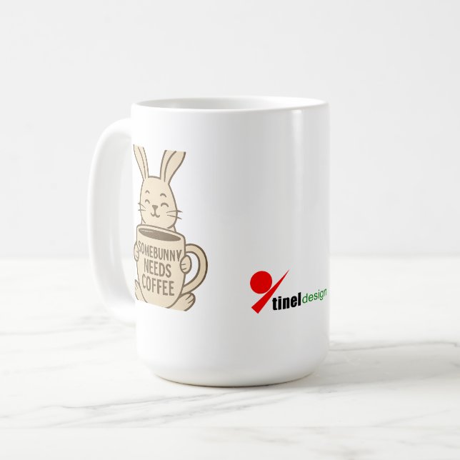 "Somebunny Needs Coffee" Mug | Cute Rabbit Pun Gif (Front Left)