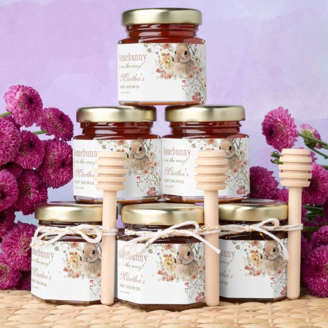 Somebunny on the way Easter Wildflower baby Shower Honey Jar Favors (Insitu)