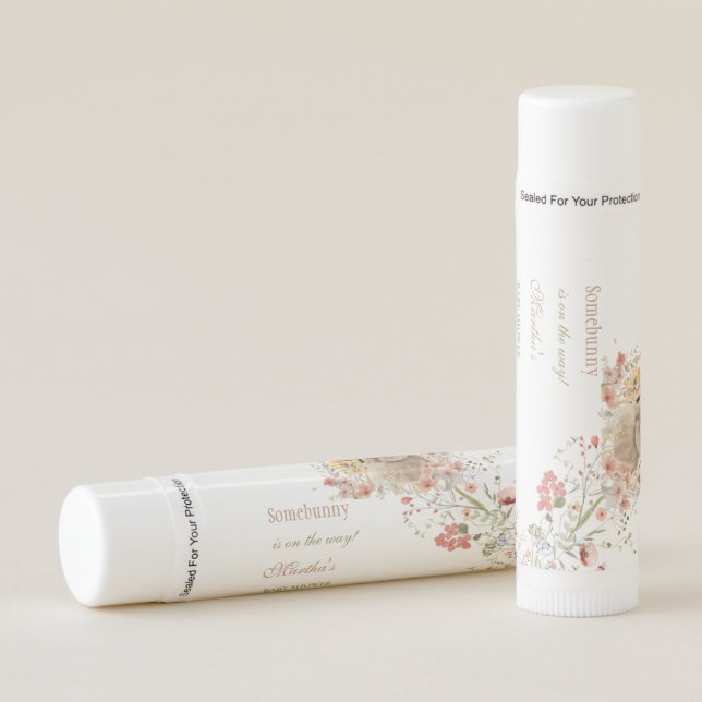 Somebunny on the way Easter Wildflower baby Shower Lip Balm (Front)