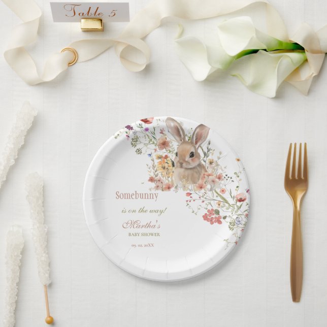 Somebunny on the way Easter Wildflower baby Shower Paper Plates (Wedding)