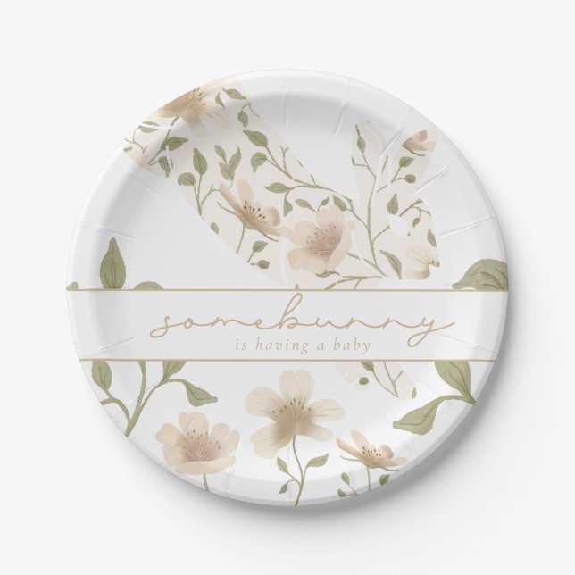 Somebunny Spring Easter Floral Baby Shower Paper Plates (Front)