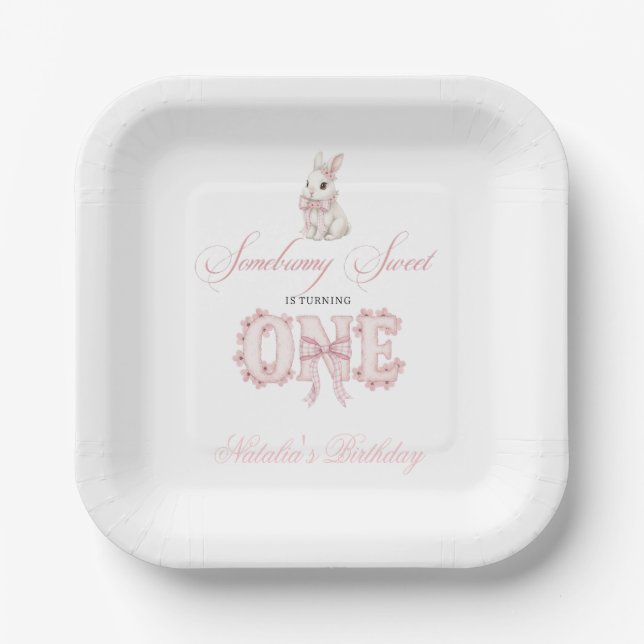 Somebunny Sweet 1st Birthday Spring Floral Invitat Paper Plates (Front)